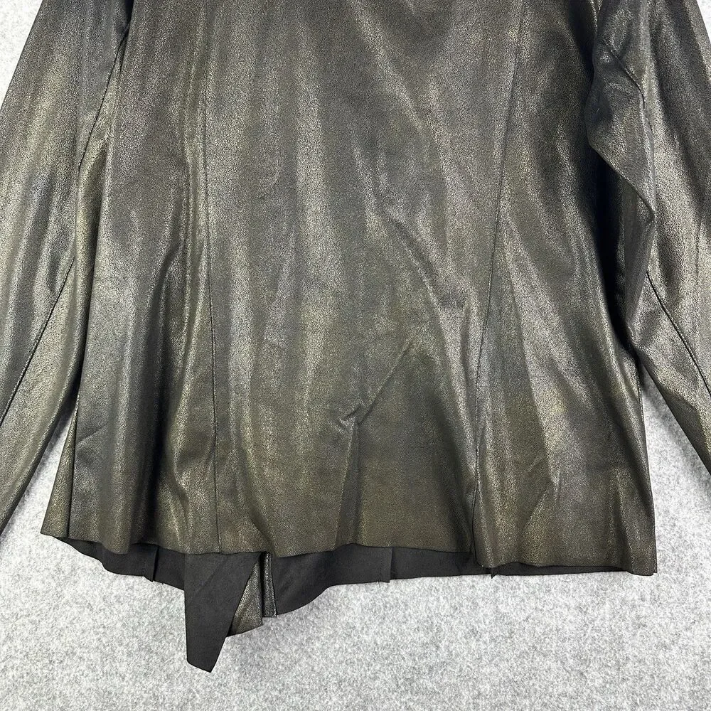 Mote Anthropologie Jacket Women XL Black Gold Foil Faux Leather Moto Lightweight